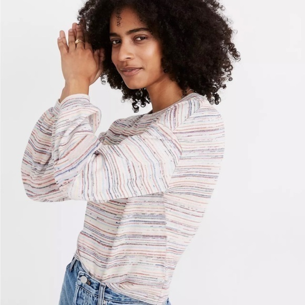 Madewell Bubble-Sleeve Crop Top in Rainbow Stripe Size XS A1240.